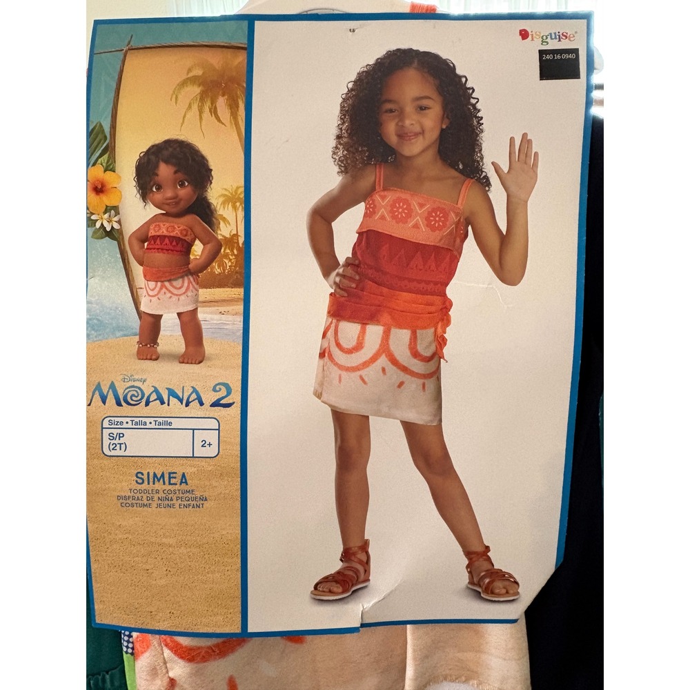 2T Disney Moana 2 Simea Toddler Costume Disguise Girls Size 2T Orange Red Dress